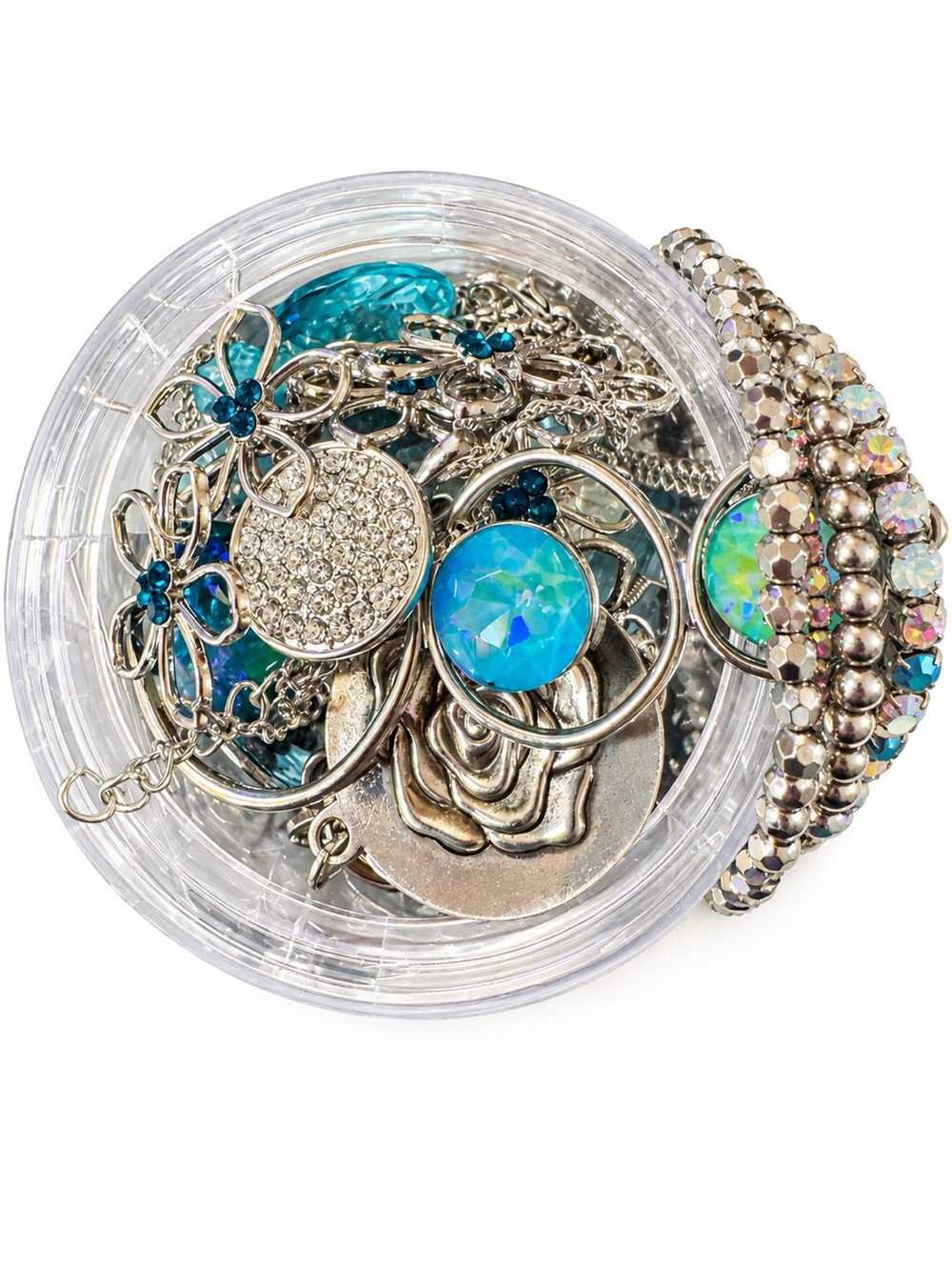Beautiful Silver Tone Jewelry Jar